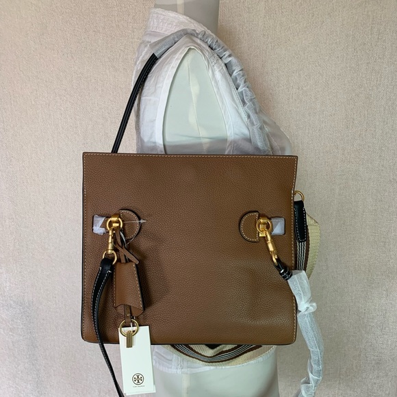 Tory Burch Lee Radziwill Double Tan Pebbled Leather Small Satchel/Shoulder Bag - Picture 5 of 16